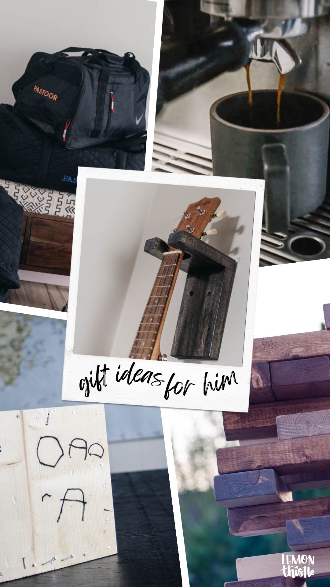 collage of gift ideas for dad for fathers day, text over reads: gift ideas for him!