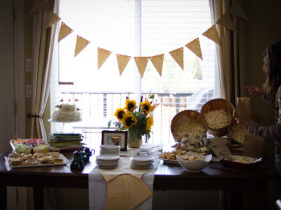 Love this super cute baby shower idea! I love the book pages as a table runner