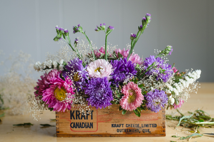 DIY Vintage Cheesebox Floral Arrangement