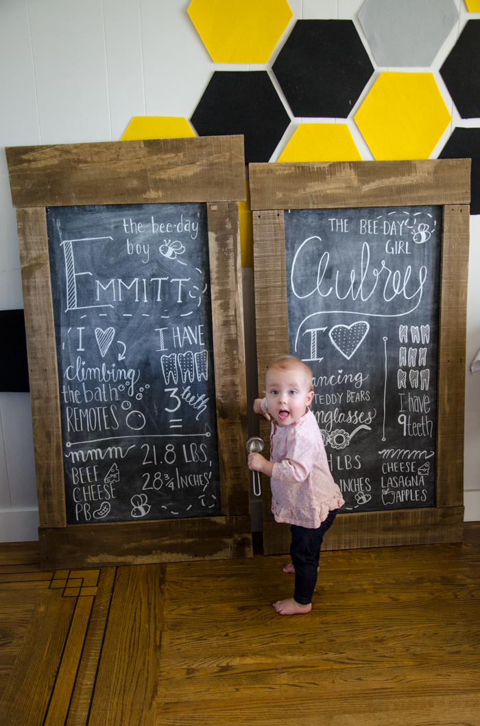 Stats chalkboards for a one year old birthday party! DIY First Beeday Party