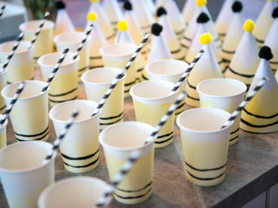 Such fun party cups for a DIY First Beeday Party