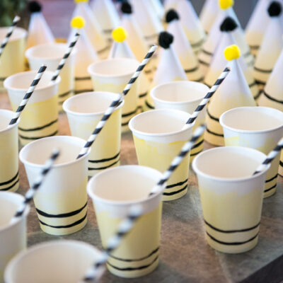 Such fun party cups for a DIY First Beeday Party