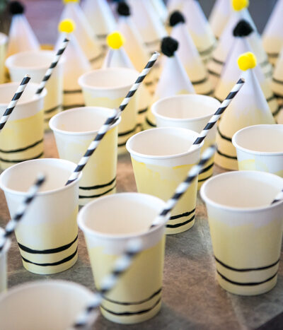 Such fun party cups for a DIY First Beeday Party