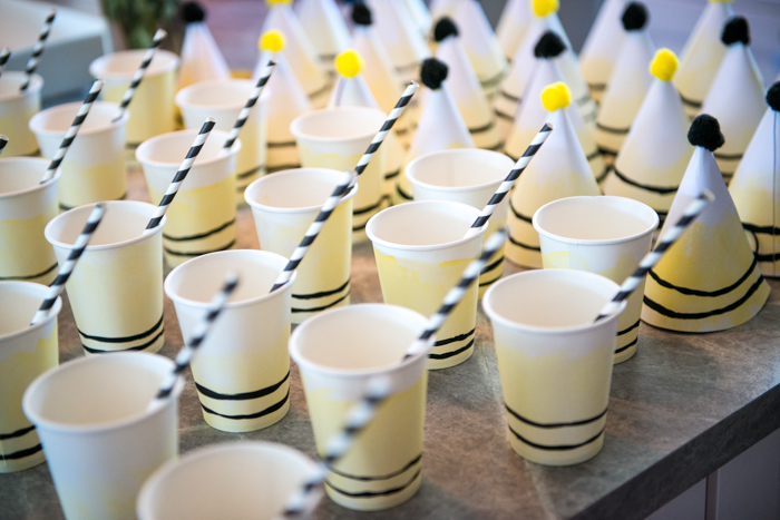 Such fun party cups for a DIY First Beeday Party