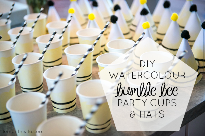 Super fun DIY Watercolour Bumble Bee Party Cups and Hats