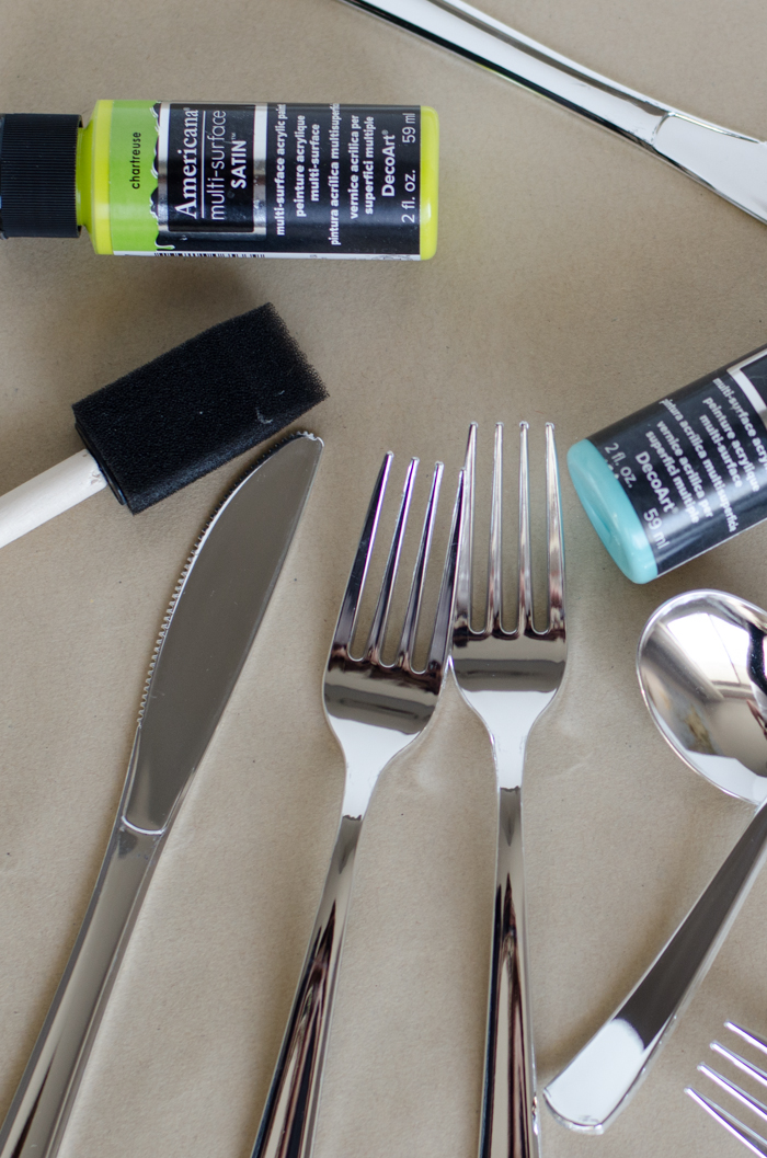 DIY Painted Plastic Party Cutlery! What a fun idea to add a punch of colour