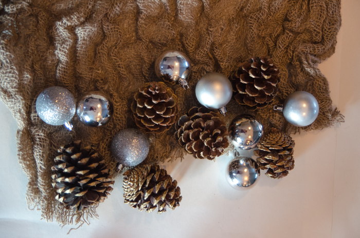DIY Rustic Pinecone & Bauble Holiday Wreath for only a few dollars!
