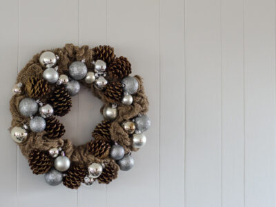 DIY Rustic Pinecone & Bauble Holiday Wreath for only a few dollars!