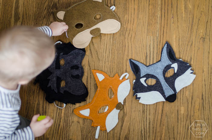 Bear, gorilla, fox and wolf felt masks