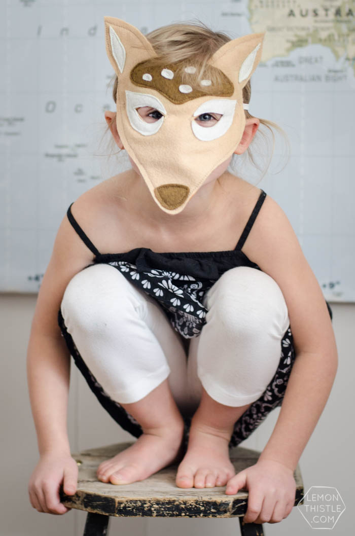 DIY Deer felt mask in use