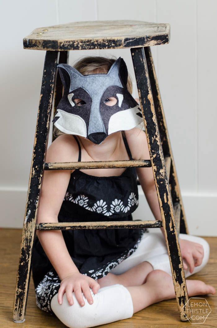DIY Felt Wolf Mask in use