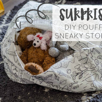 DIY Square Pouff with Sneaky Storage for Kids Plush Toys- what a great idea! Would work for extra pillows or blankets too