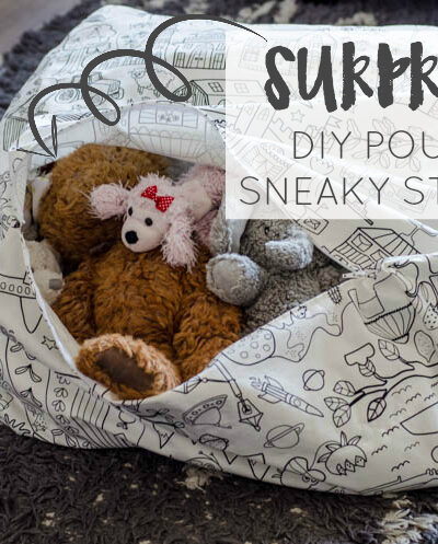 DIY Square Pouff with Sneaky Storage for Kids Plush Toys- what a great idea! Would work for extra pillows or blankets too