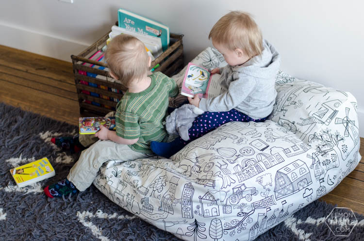 DIY Square Pouff with Sneaky Storage for Kids Plush Toys- what a great idea! Would work for extra pillows or blankets too