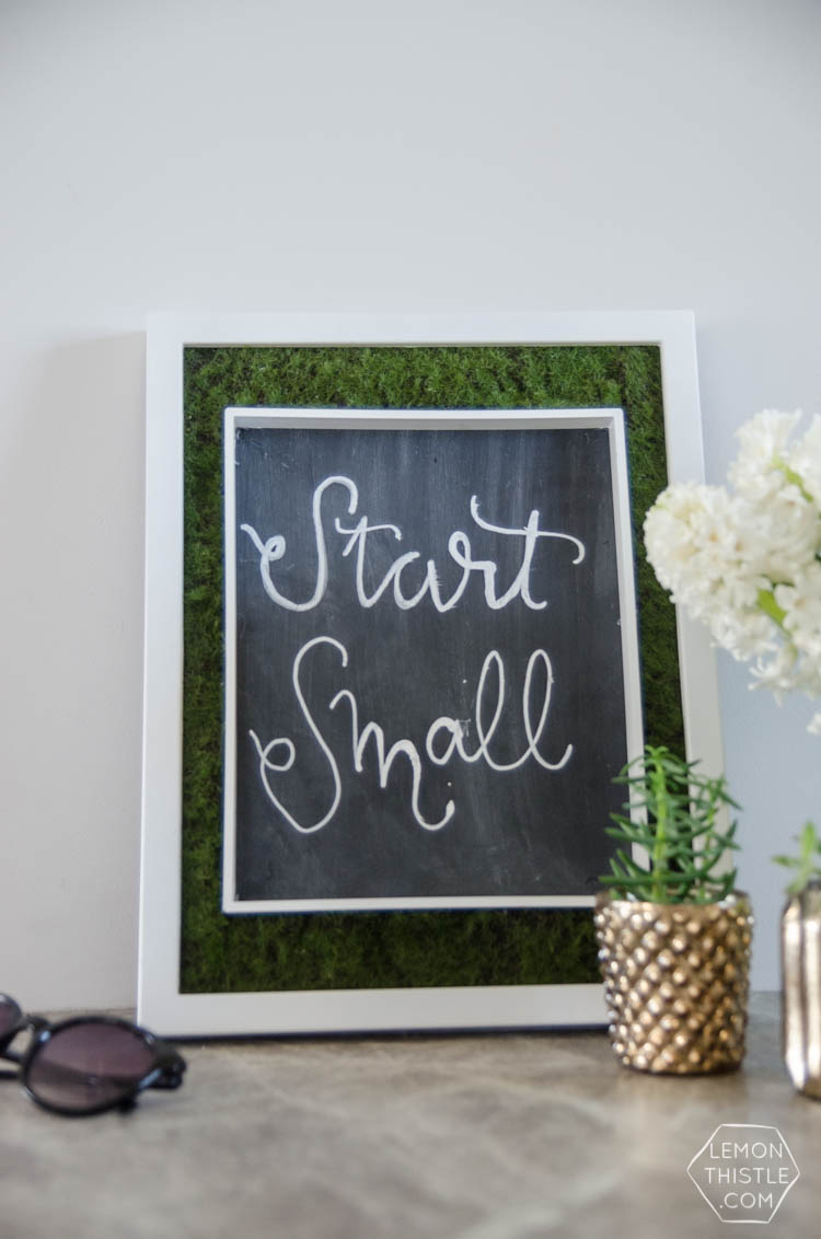 DIY Moss Framed Chalkboard- such a cool idea!
