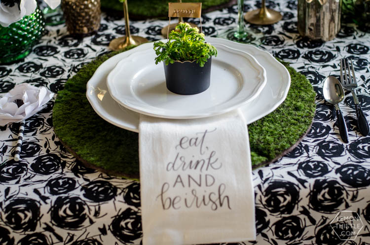 DIY hand stamped Gold Place Markers for a classy Saint Patrick's Day Party... I love these!