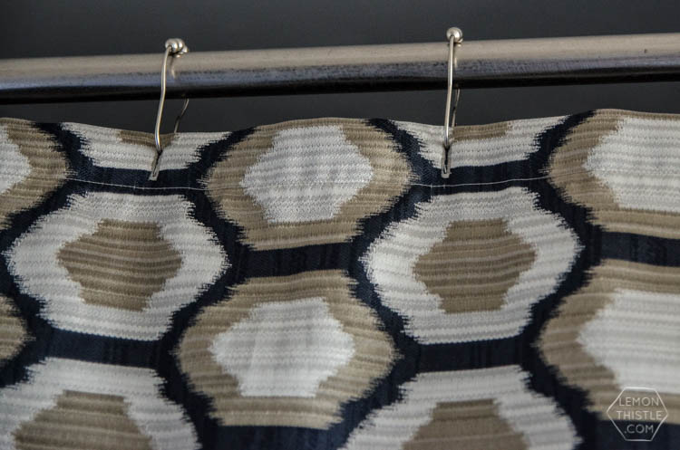 DIY Extra Long Custom Design Shower Curtain- I love how high end this looks!