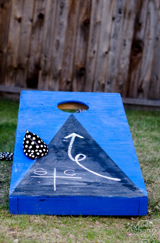 DIY Yard Games- I love the idea of having dominoes in my backyard-and this chalkboard cornhole is pretty awesome too!