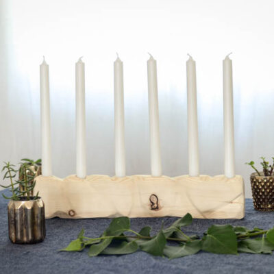 DIY Geometric Candle Holder out of Raw Wood- I love how simple this is!