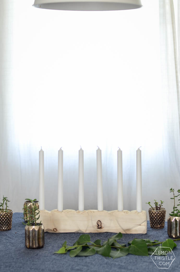 DIY Geometric Candle Holder out of Raw Wood- I love how simple this is!