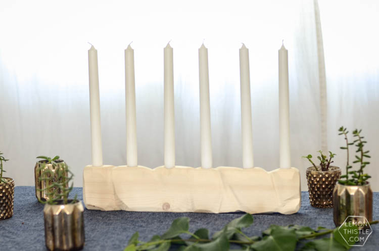 DIY Geometric Candle Holder out of Raw Wood- I love how simple this is!