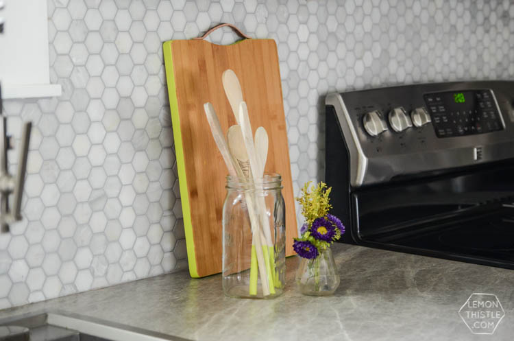 DIY Neon Edged Kitchen Tools- such a fun pop of color!