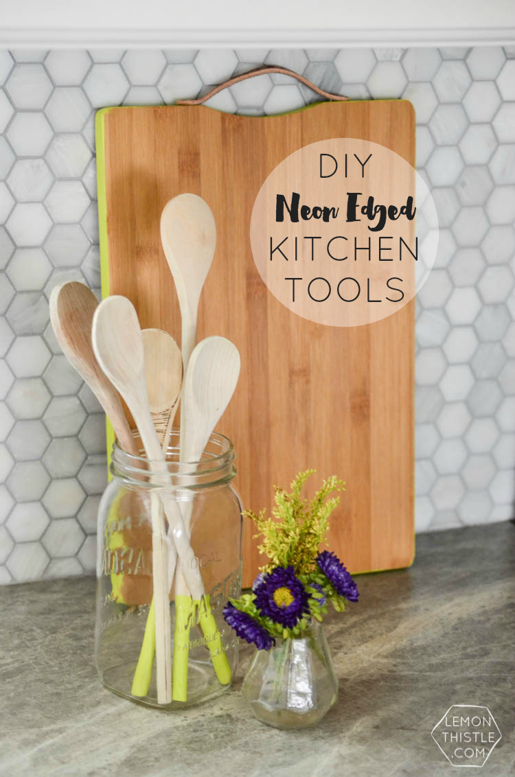 DIY Neon Edged Kitchen Tools- such a fun pop of color!