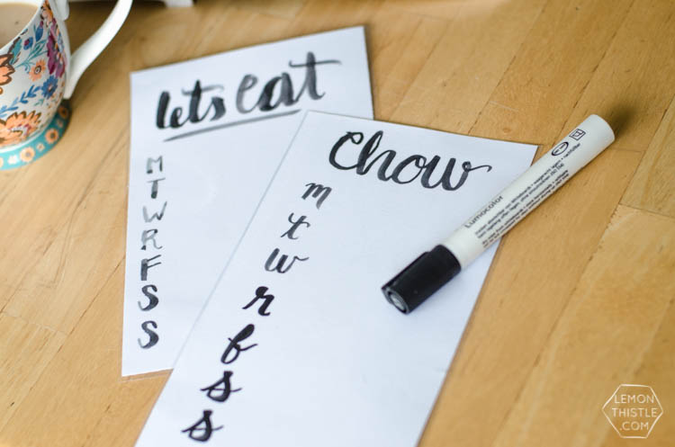 Turn any art into a dry erase meal planner! I love the hand lettering on this one