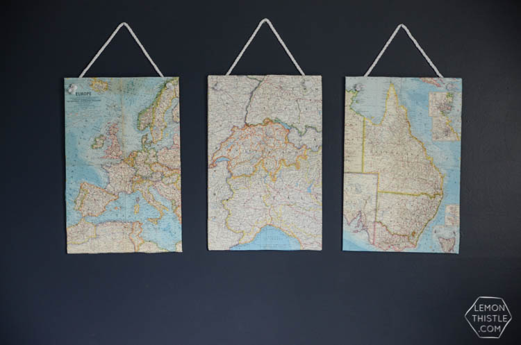 DIY Vintage Maps Wall Hangings