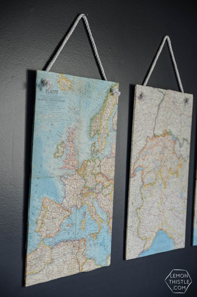 DIY Vintage Maps Wall Hangings