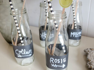DIY Chalkboard Wrapped Drink Jars... 2 minutes and NO dry time! Perfect addition to a party