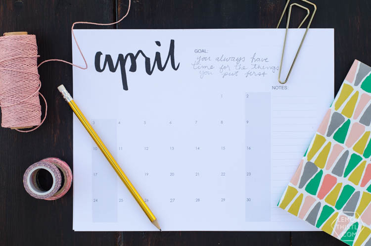 2016 Printable Hand Lettered Calendar