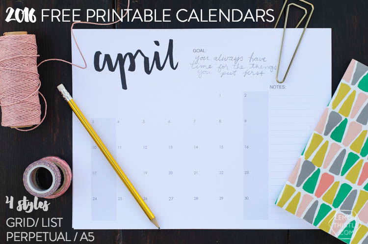 4 Free Printable Calendars- I love the simple handlettering on these!