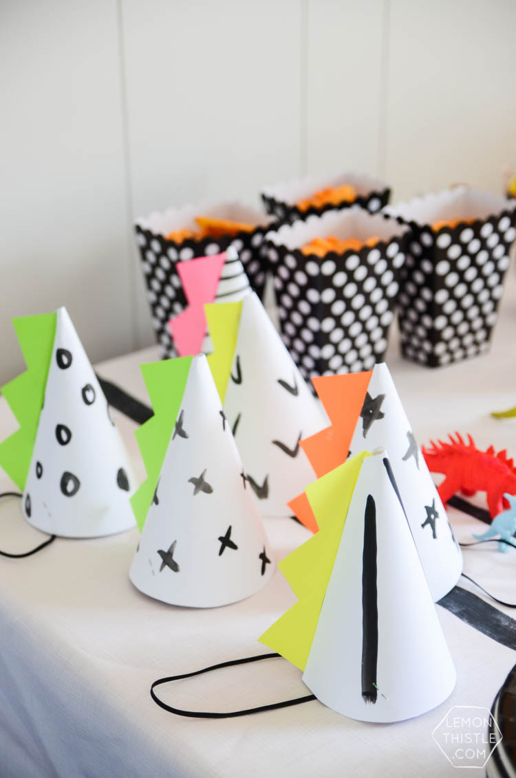 A Modern 2nd Dinosaur Party with lots of black white and neon! 