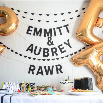 A Modern 2nd Dinosaur Party with lots of black white and neon!