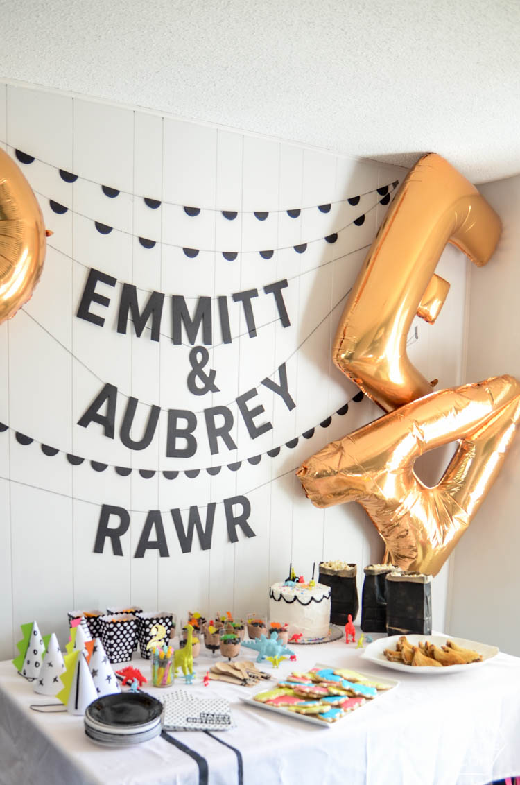A Modern 2nd Dinosaur Party with lots of black white and neon! 