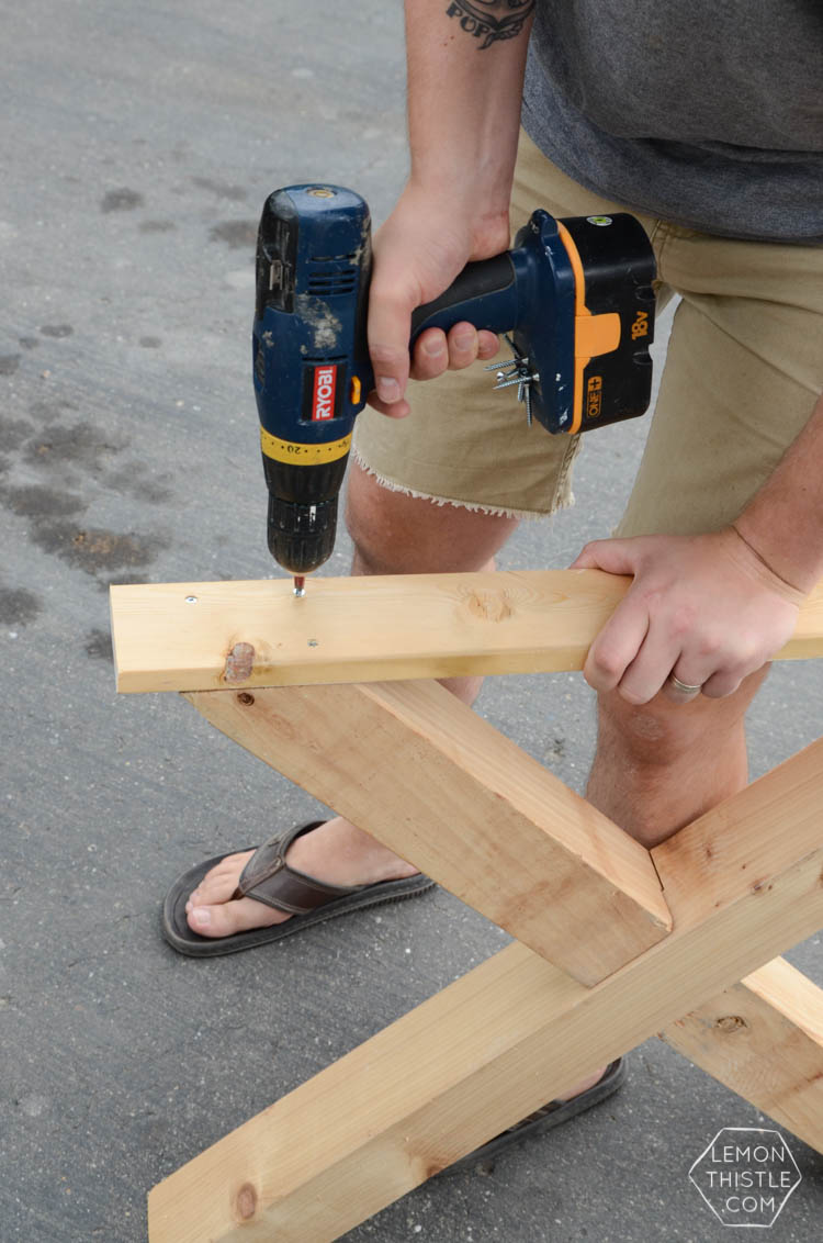 DIY X Leg Patio Table with Pipe Trestle