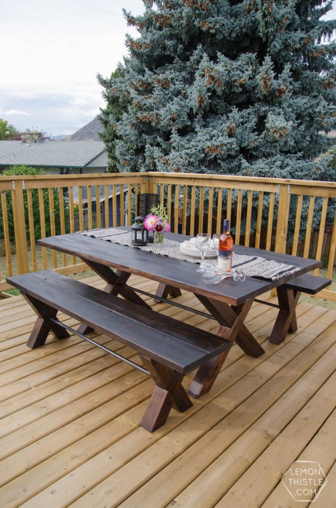 DIY X Leg Patio Table with Pipe Trestle Lemon Thistle
