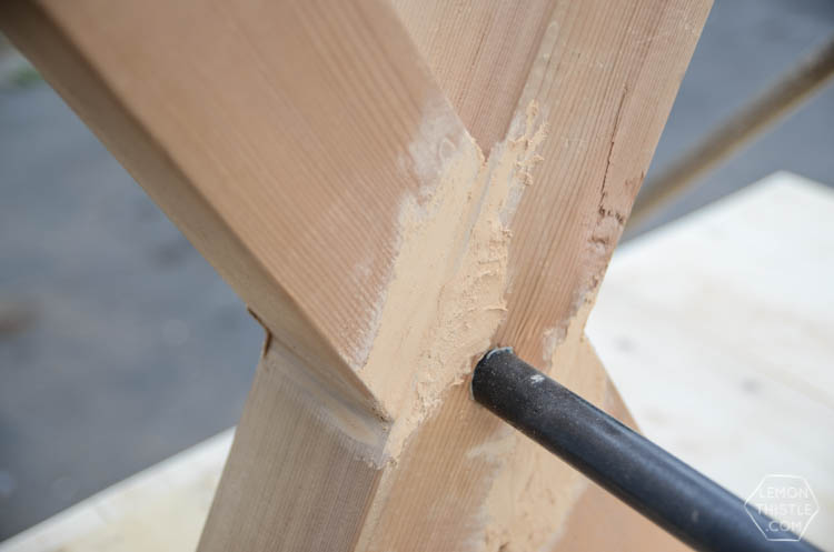 DIY X Leg Patio Table with Pipe Trestle