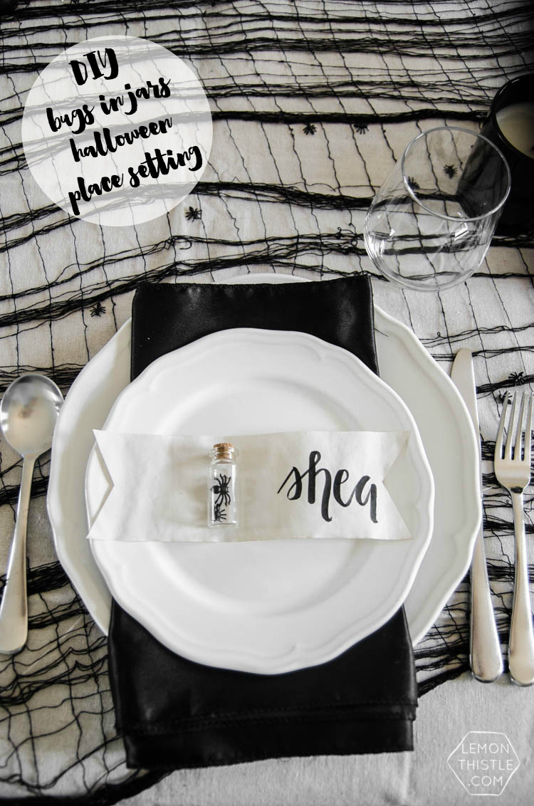 DIY Bugs in Jars for a simple spooky Halloween place setting