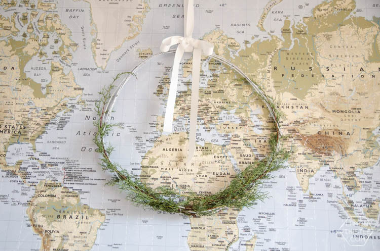 DIY Minimal Holiday Wreath with fresh greens