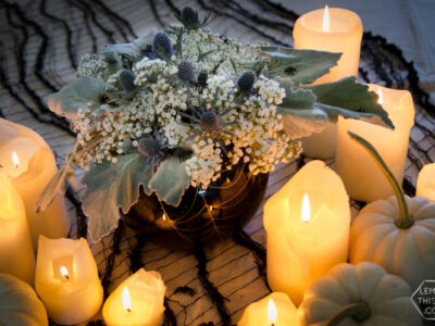 DIY Spooky Floral Halloween Centrpiece that's actually classy! Black and White Halloween Party
