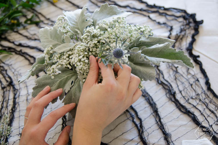 DIY Spooky Floral Halloween Centrpiece that's actually classy! Black and White Halloween Party