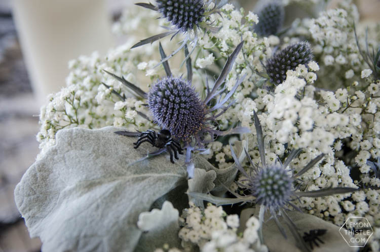 DIY Spooky Floral Halloween Centrpiece that's actually classy! Black and White Halloween Party