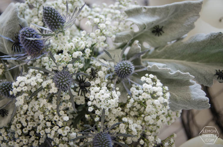 DIY Spooky Floral Halloween Centrpiece that's actually classy! Black and White Halloween Party