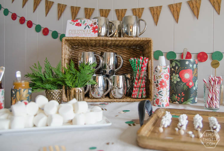 Holiday Party Table Styling Tips- a Christmas crafting and hot cocoa party!