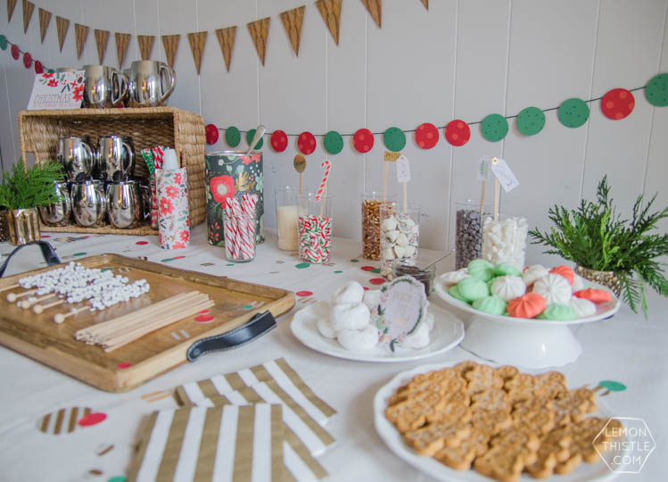 Holiday Party Table Styling Tips- a Christmas crafting and hot cocoa party!