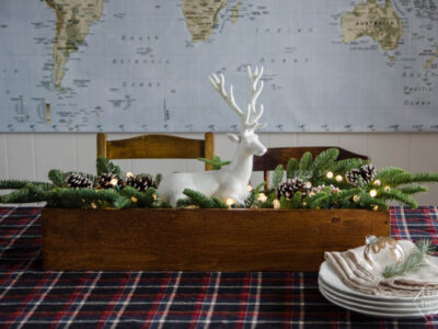 DIY Rustic Holiday Centrepiece- I love that the long box could be used for arrangements year round!