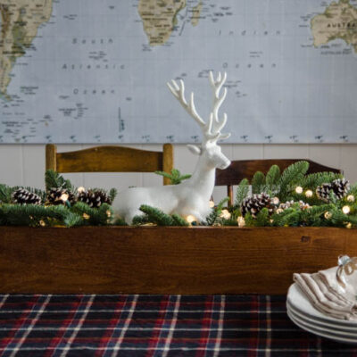 DIY Rustic Holiday Centrepiece- I love that the long box could be used for arrangements year round!
