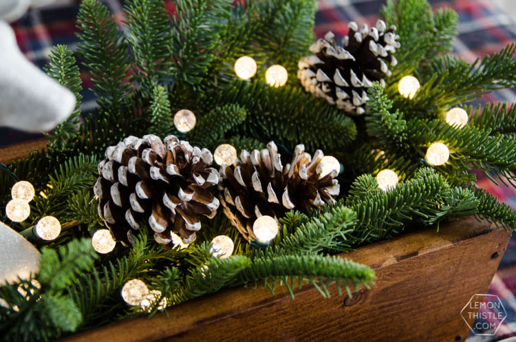 DIY Rustic Holiday Centrepiece- I love that the long box could be used for arrangements year round!